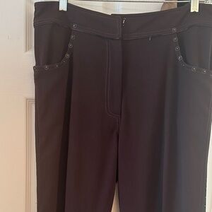 Radzoli Dark Brown Boot-Cut Pants with Stud Trim